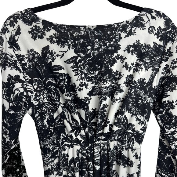 Louella Sz Medium Black & White Damask Floral Long Sleeve Modest Maxi Dress - Picture 7 of 10